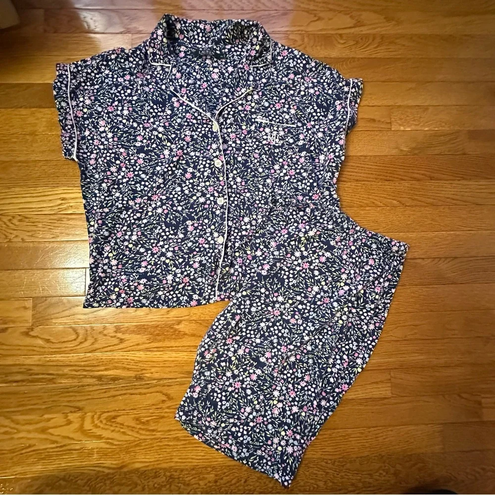 Lauren Ralph Lauren Floral 2 piece short sleeve Pajama Set with LRL monogram XL - Picture 1 of 9